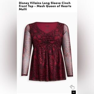 Torrid Disney Villains Long Sleeve Cinch Front Top - Mesh Queen of Hearts Multi